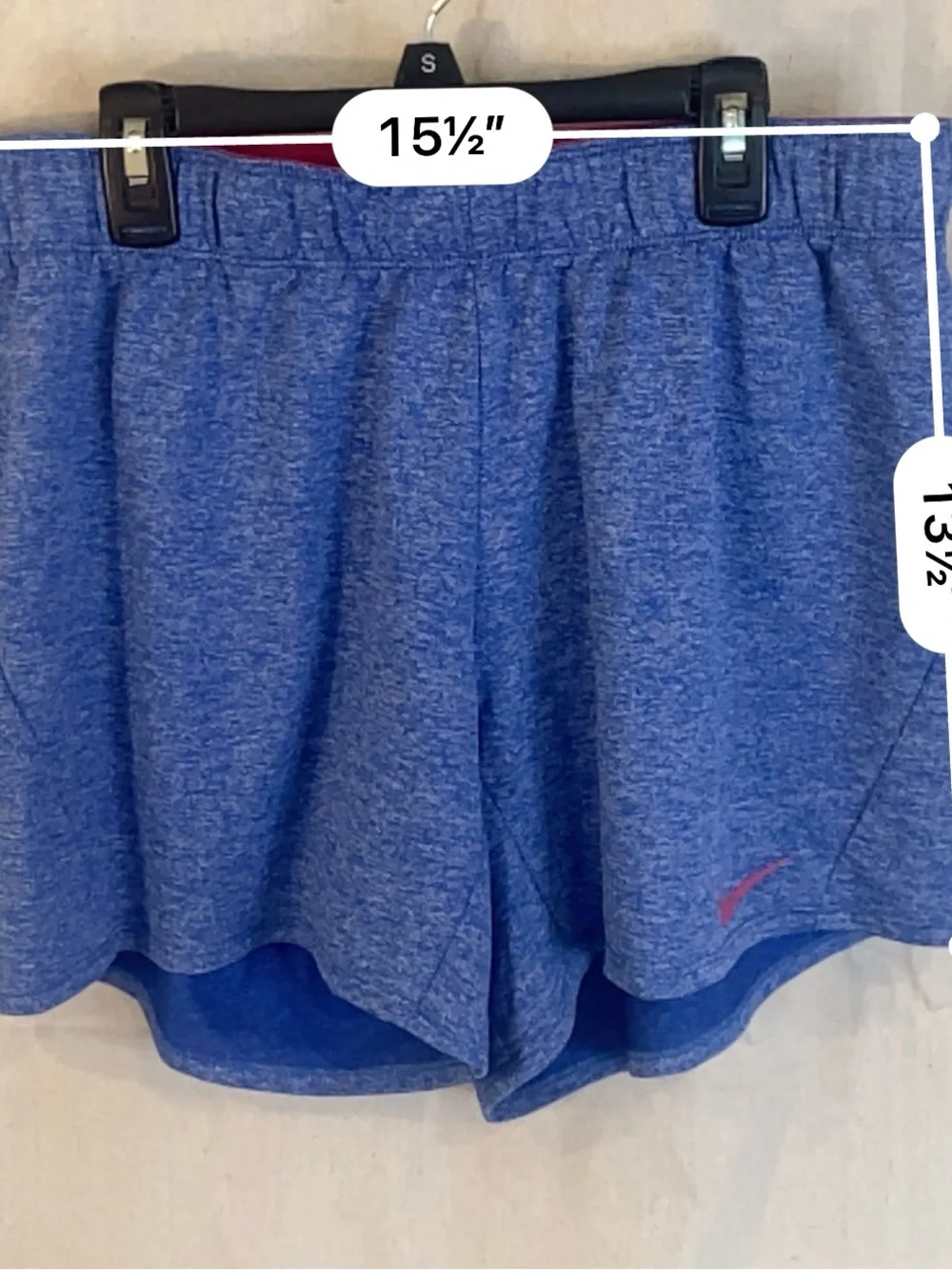 Nike Women's Heather Royal Blue Athletic Shorts with Pink Swoosh